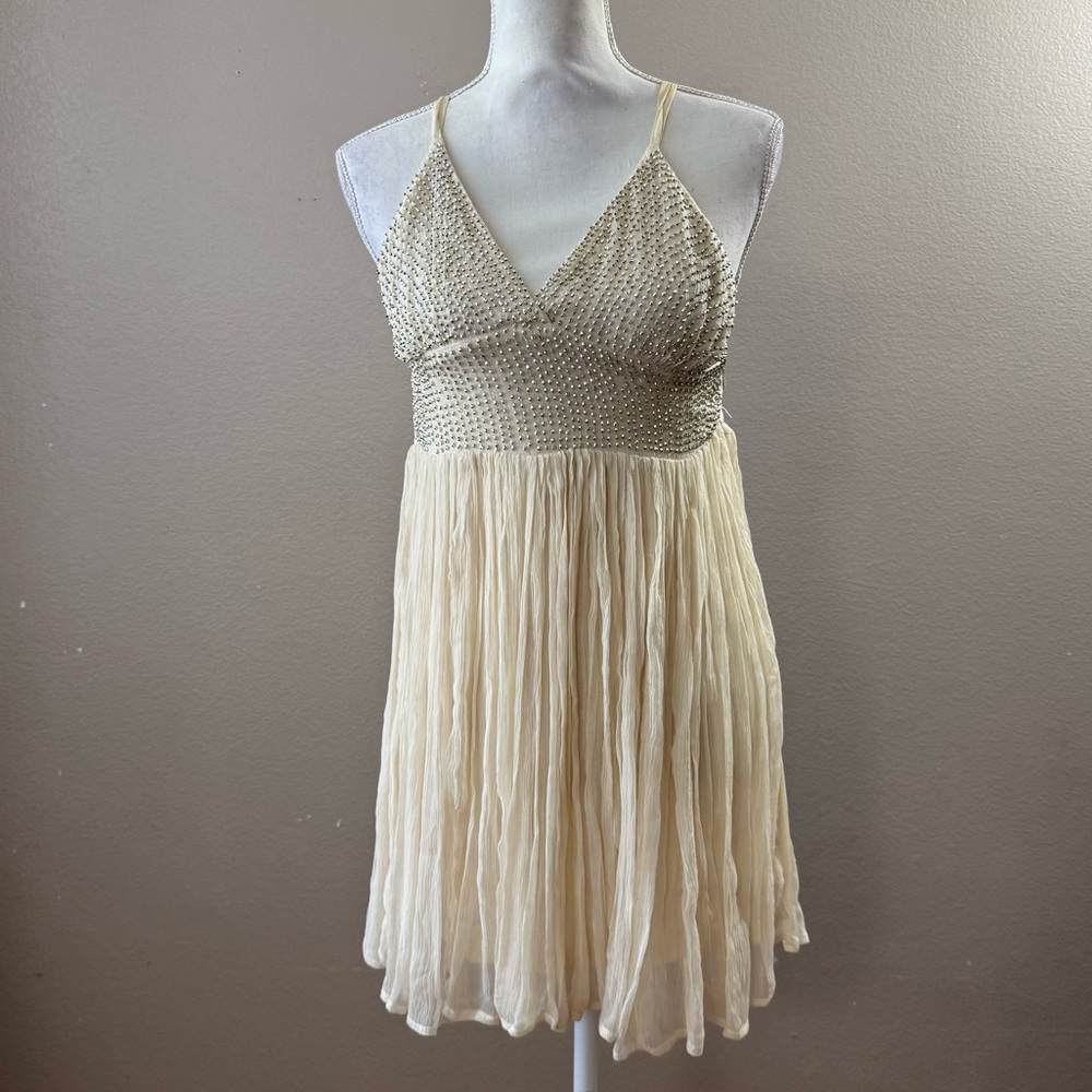 Free People Cream Beaded Spaghetti-Strap Mini Dress size 6 (missing beads)